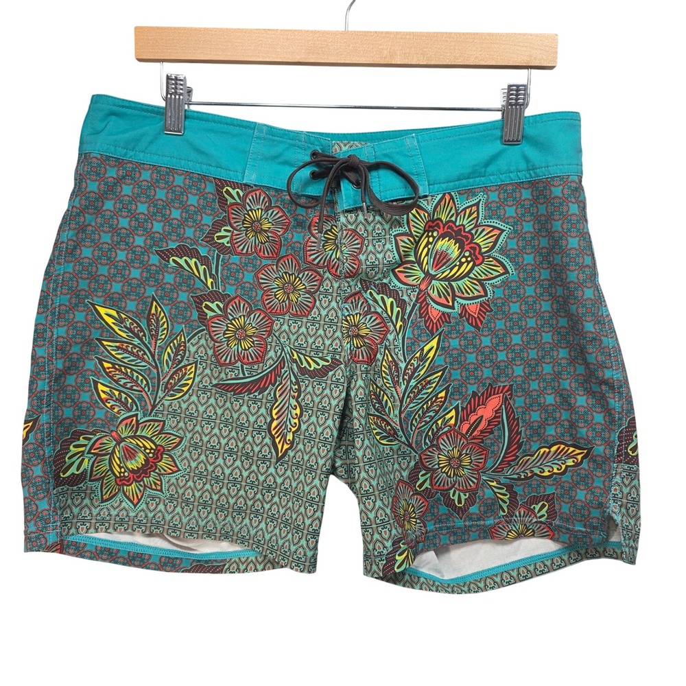 prAna Makenna Board Shorts Womens M Dragonfly Fleur DAmour Floral Swim UPF Beach